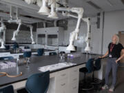 Christine Portfors, Washington State University Vancouver vice chancellor for research and graduate education, visits a chemistry lab in the new Life Sciences building Thursday afternoon. With added lab and classroom space, the campus is able to add a chemistry major.