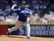 Toronto Blue Jays starting pitcher Yariel Rodríguez throws against the Seattle Mariners during the second inning in a baseball game, Saturday, July 6, 2024, in Seattle.