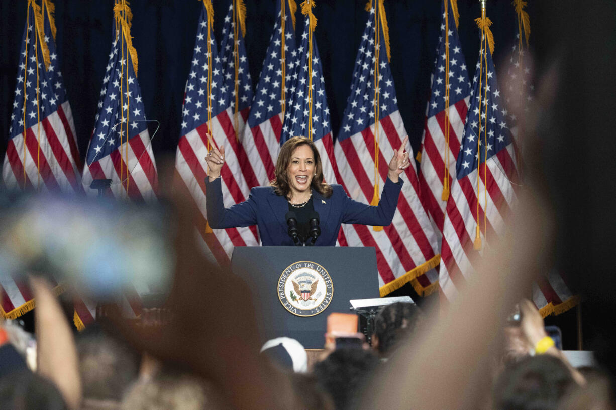 Vice President Kamala Harris campaigns for President as the presumptive Democratic candidate during an event at West Allis Central High School, Tuesday, July 23, 2024, in West Allis, Wis.