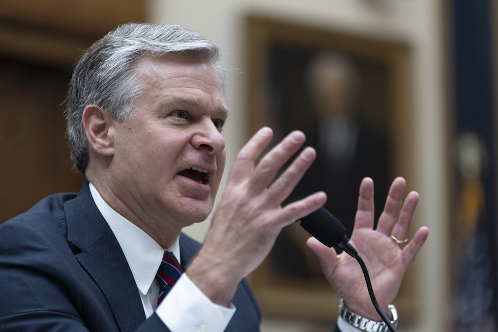 FBI Director Christopher Wray testifies before a House committee about the July 13 shooting at a campaign rally in Butler, Pa., Wednesday, July 24, 2024, on Capitol Hill. Wray said that the FBI will "leave no stone unturned" in its investigation of the attempted assassination of former President Donald Trump.