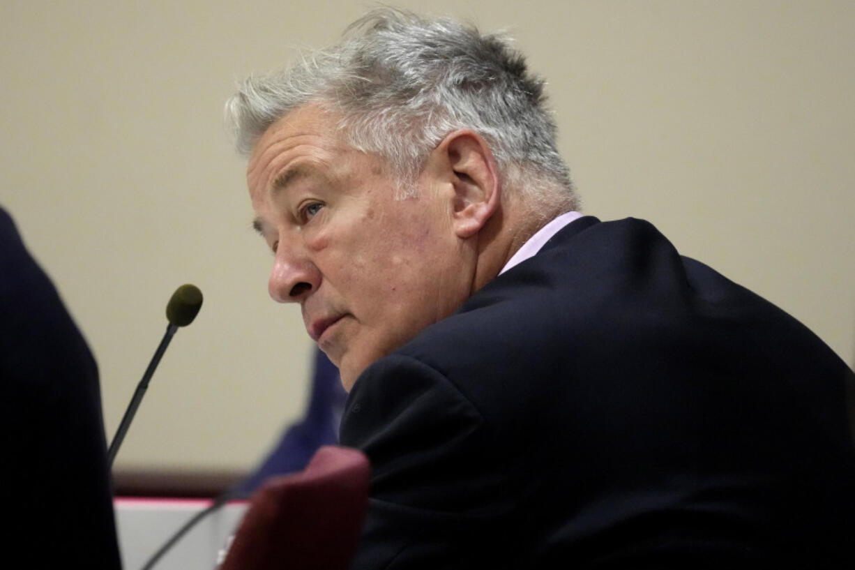 Actor Alec Baldwin listens during his hearing in Santa Fe County District Court, Wednesday, July 10, 2024, in Santa Fe, N.M. Baldwin is facing a single charge of involuntary manslaughter in the death of a cinematographer. (AP Photo/Ross D.