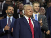 Republican presidential candidate former President Donald Trump appears during the Republican National Convention Monday, July 15, 2024, in Milwaukee.