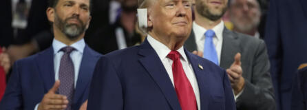 Republican presidential candidate former President Donald Trump appears during the Republican National Convention Monday, July 15, 2024, in Milwaukee.