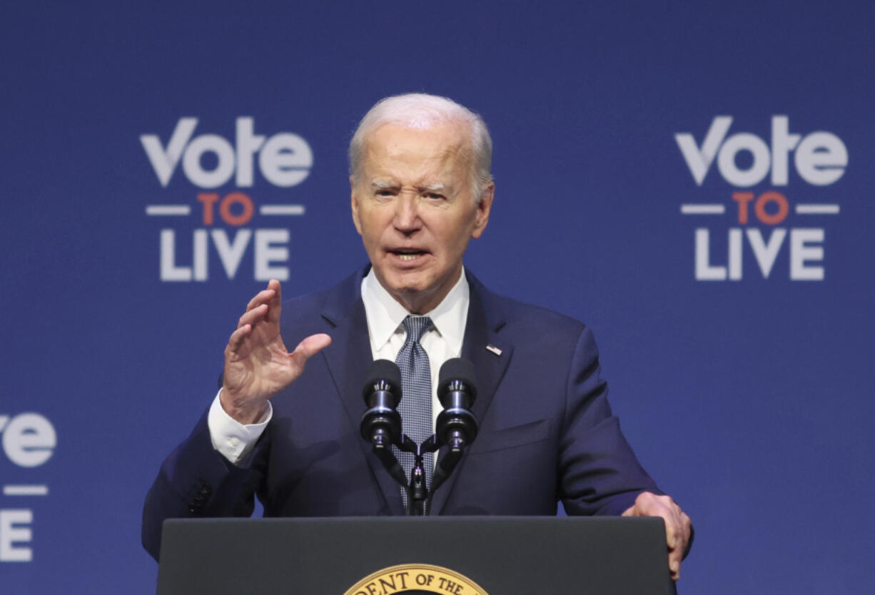 FILE - President Joe Biden speaks at a 2024 Prosperity Summit, July 16, 2024, in North Las Vegas, Nev. Nearly two-thirds of Democrats say President Joe Biden should withdraw from the presidential race and let his party select a different candidate, according to a new poll by the AP-NORC Center for Public Affairs Research.  It sharply undercuts his post-debate claim that &ldquo;average Democrats&rdquo; are still with him even if some &ldquo;big names&rdquo; are turning on him.