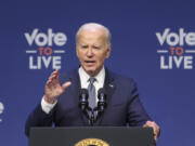 FILE - President Joe Biden speaks at a 2024 Prosperity Summit, July 16, 2024, in North Las Vegas, Nev. Nearly two-thirds of Democrats say President Joe Biden should withdraw from the presidential race and let his party select a different candidate, according to a new poll by the AP-NORC Center for Public Affairs Research.  It sharply undercuts his post-debate claim that &ldquo;average Democrats&rdquo; are still with him even if some &ldquo;big names&rdquo; are turning on him.