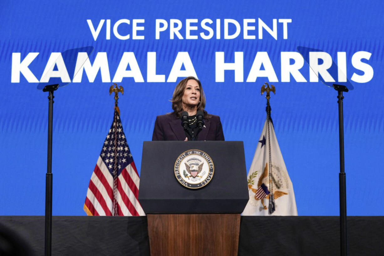 FILE - Vice President Kamala Harris speaks during the American Federation of Teachers&rsquo; 88th national convention, July 25, 2024, in Houston. Harris appears to have energized Democrats in the early days of her candidacy, according to a new poll from the AP-NORC Center for Public Affairs Research that was conducted after President Joe Biden withdrew from the race.