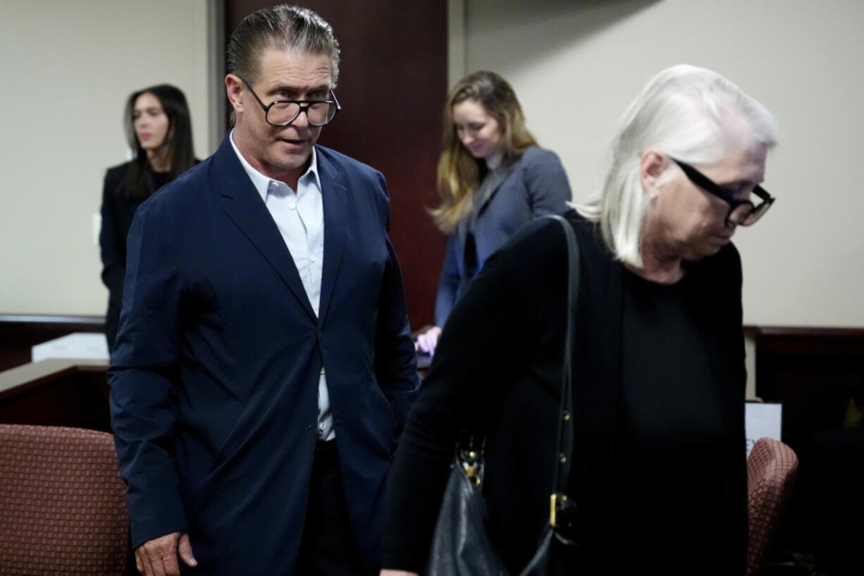 Actor Stephen Baldwin and his sister Elizabeth Keuchler exit the courtroom after their brother Alec Baldwin&rsquo;s hearing in District Court, in Santa Fe, N.M., Wednesday, July 10, 2024. (AP Photo/Ross D.