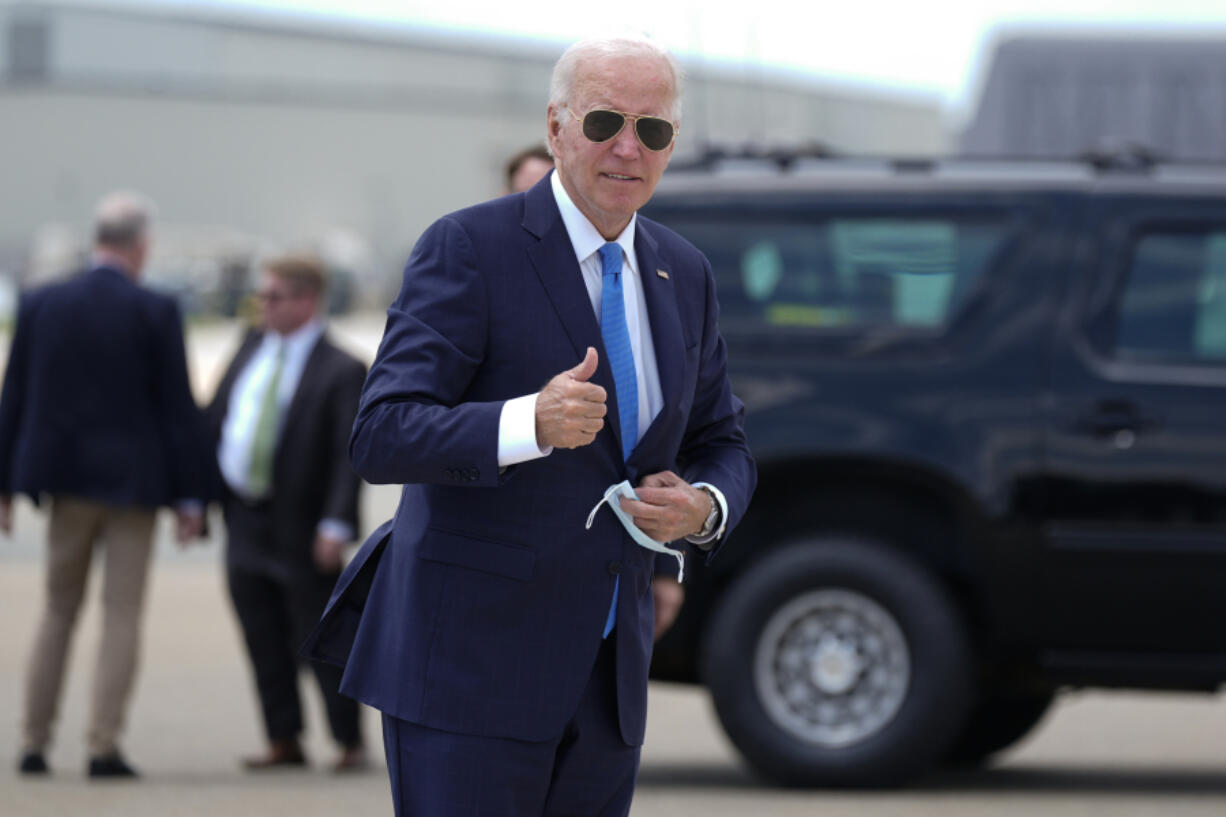 President Joe Biden arrives to board Air Force One at Dover Air Force Base, in Dover, Del., Tuesday, July 23, 2024. Biden is returning to the White House from his Rehoboth Beach home after recovering from a COVID-19 infection.