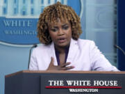 White House press secretary Karine Jean-Pierre speaks as she is repeatedly asked about President Joe Biden&rsquo;s medical records during the daily briefing at the White House in Washington, Monday, July 8, 2024.