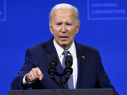 President Joe Biden speaks during the 115th NAACP National Convention on Tuesday, July 16, 2024, in Las Vegas.