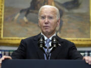 President Joe Biden speaks from the Roosevelt Room of the White House in Washington, Sunday, July 14, 2024, about the apparent assassination attempt of former President Donald Trump at a campaign rally in Pennsylvania.