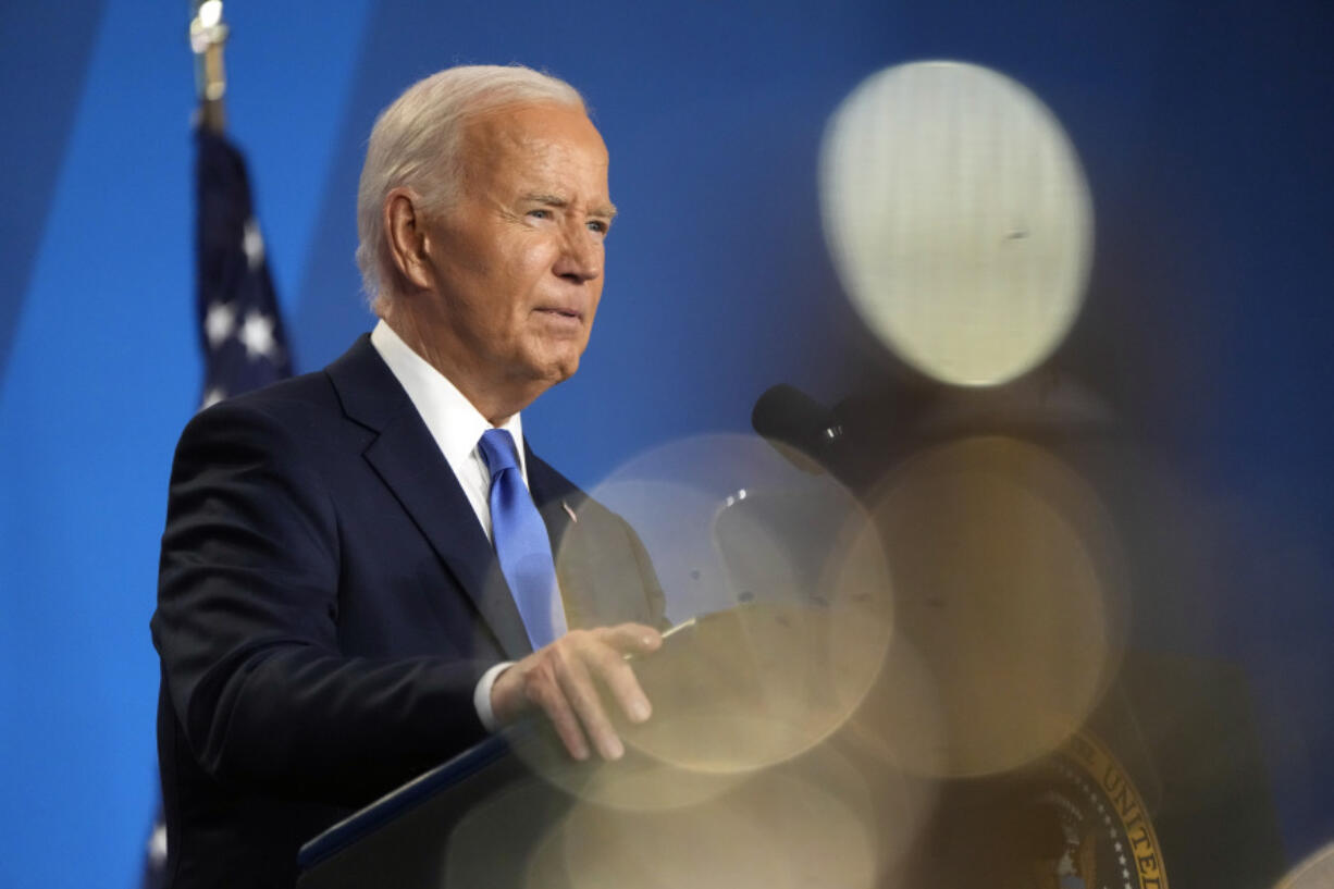 President Joe Biden speaks at a news conference Thursday July 11, 2024, on the final day of the NATO summit in Washington.