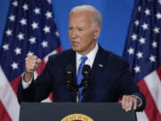 President Joe Biden speaks at a news conference following the NATO Summit in Washington, Thursday, July 11, 2024.