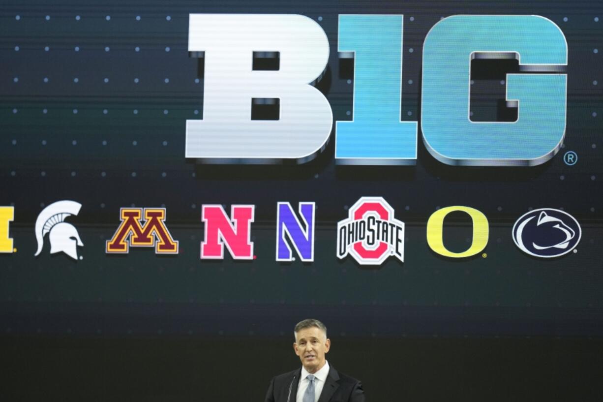 Big Ten Commissioner Tony Petitti speaks during an NCAA college football news conference at the Big Ten Conference media days at Lucas Oil Stadium, Tuesday, July 23, 2024, in Indianapolis.