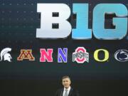 Big Ten Commissioner Tony Petitti speaks during an NCAA college football news conference at the Big Ten Conference media days at Lucas Oil Stadium, Tuesday, July 23, 2024, in Indianapolis.