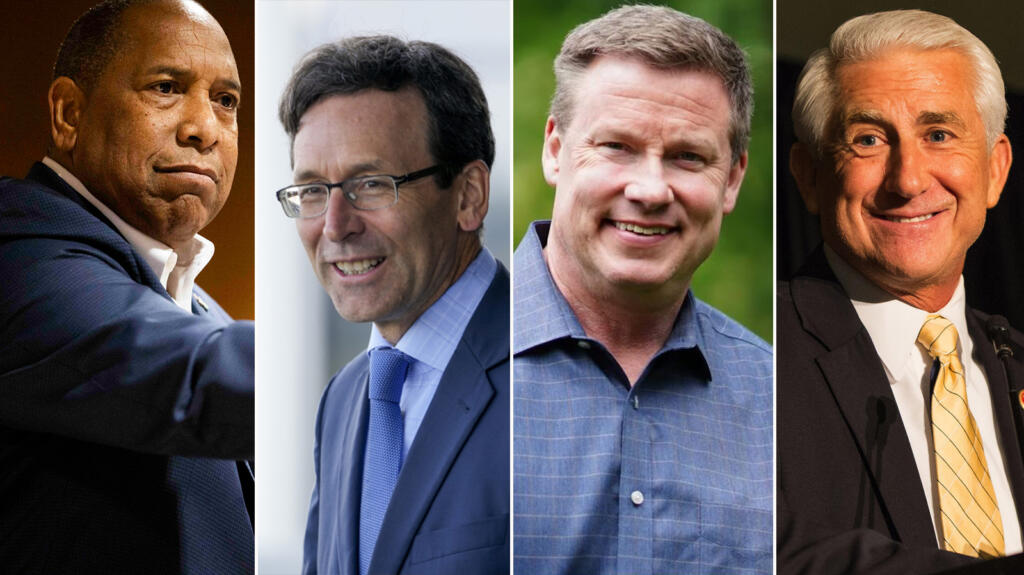 Candidates for Washington governor (from left); Semi Bird, Bob Ferguson, Mark Mullet, Dave Reichert (File photos)