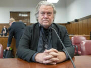 FILE - Steve Bannon appears in court in New York, Jan. 12, 2023. Trump ally Steve Bannon has asked the Supreme Court to delay his prison sentence while he fights his convictions for defying a subpoena from the House committee that investigated the attack on U.S. Capitol. The request from Republican former President Donald Trump&rsquo;s longtime ally comes after a federal appeals court panel rejected his bid to avoid reporting to prison by July 1 to serve his four-month sentence.