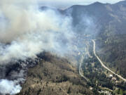 This image provided by the USDA Forest Service shows the Alexander Mountain Fire near Loveland, Colo., Tuesday, July 30, 2024.