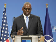 FILE - Secretary of Defense Lloyd Austin addresses a media conference at NATO headquarters in Brussels, June 14, 2024. Secretary of State Antony Blinken said Monday, June 24, that State Department counselor Derek Chollet, one of his most senior aides, is leaving to become Austin&#039;s chief of staff.