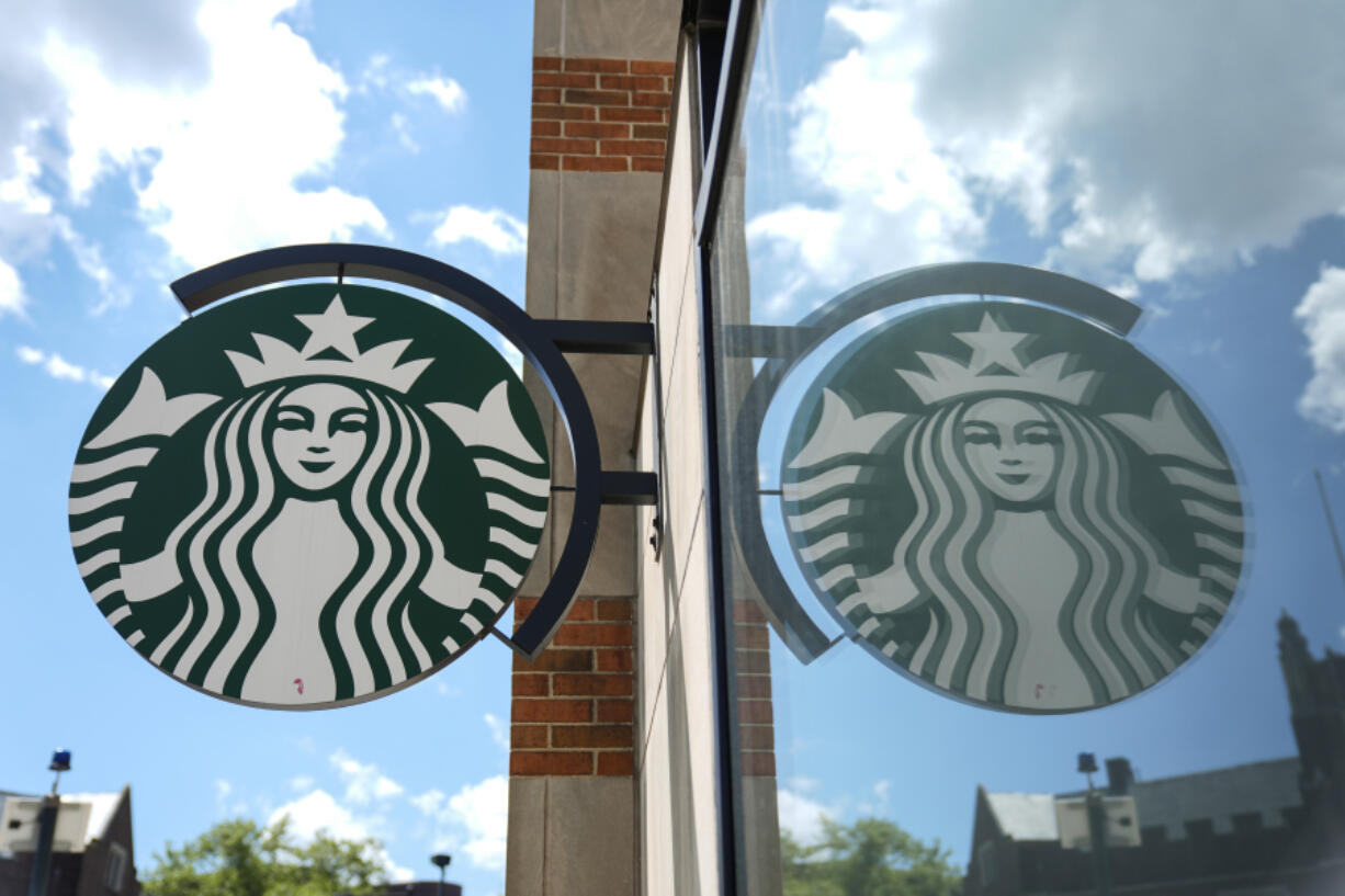 FILE - A sign at a Starbucks is displayed in Philadelphia, Wednesday, May 1, 2024. Starbucks reports earnings on Tuesday, July 30, 2024.