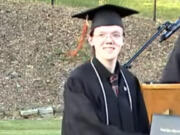 This June 3, 2022 still image taken from video provided by the Bethel Park School District shows student Thomas Matthew Crooks in the 2022 Bethel Park High School Commencement in Bethel Park, Pa.