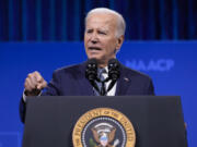 FILE - President Joe Biden speaks at the 115th NAACP National Convention in Las Vegas, July 16, 2024. Democrats at the highest levels are making a critical push for Biden to reconsider his election bid. Former President Barack Obama has privately expressed concerns to Democrats about Biden&rsquo;s candidacy. And Speaker Emerita Nancy Pelosi privately warned Biden that Democrats could lose the ability to seize control in the House if he didn&rsquo;t step away from the race. Biden says he&rsquo;s not dropping out believing he&rsquo;s best to beat the Republican Trump.