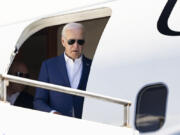 President Joe Biden disembarks Air Force One upon arrival at Andrews Air Force Base, Md., from a campaign trip to Pennsylvania Sunday, July 7, 2024.