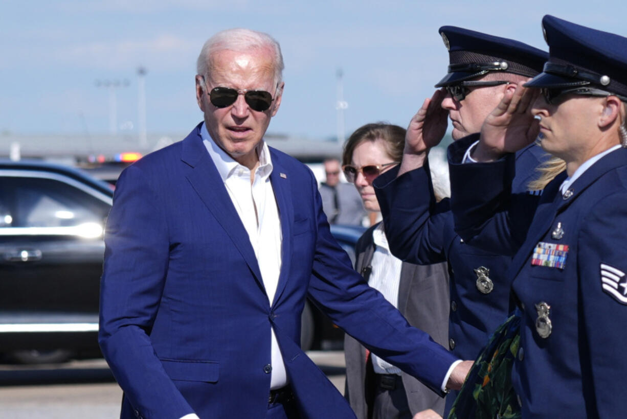 President Joe Biden arrives at Harrisburg International Airport after attending a campaign rally, in Harrisburg, Pa., on Sunday, July 7, 2024.