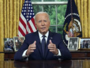 FILE - President Joe Biden addresses the nation from the Oval Office of the White House in Washington, Sunday, July 14, 2024, about the assassination attempt of Republican presidential candidate former President Donald Trump at a campaign rally in Pennsylvania. President Joe Biden will address the nation from the Oval Office on Wednesday on his decision to drop his 2024 Democratic reelection bid.