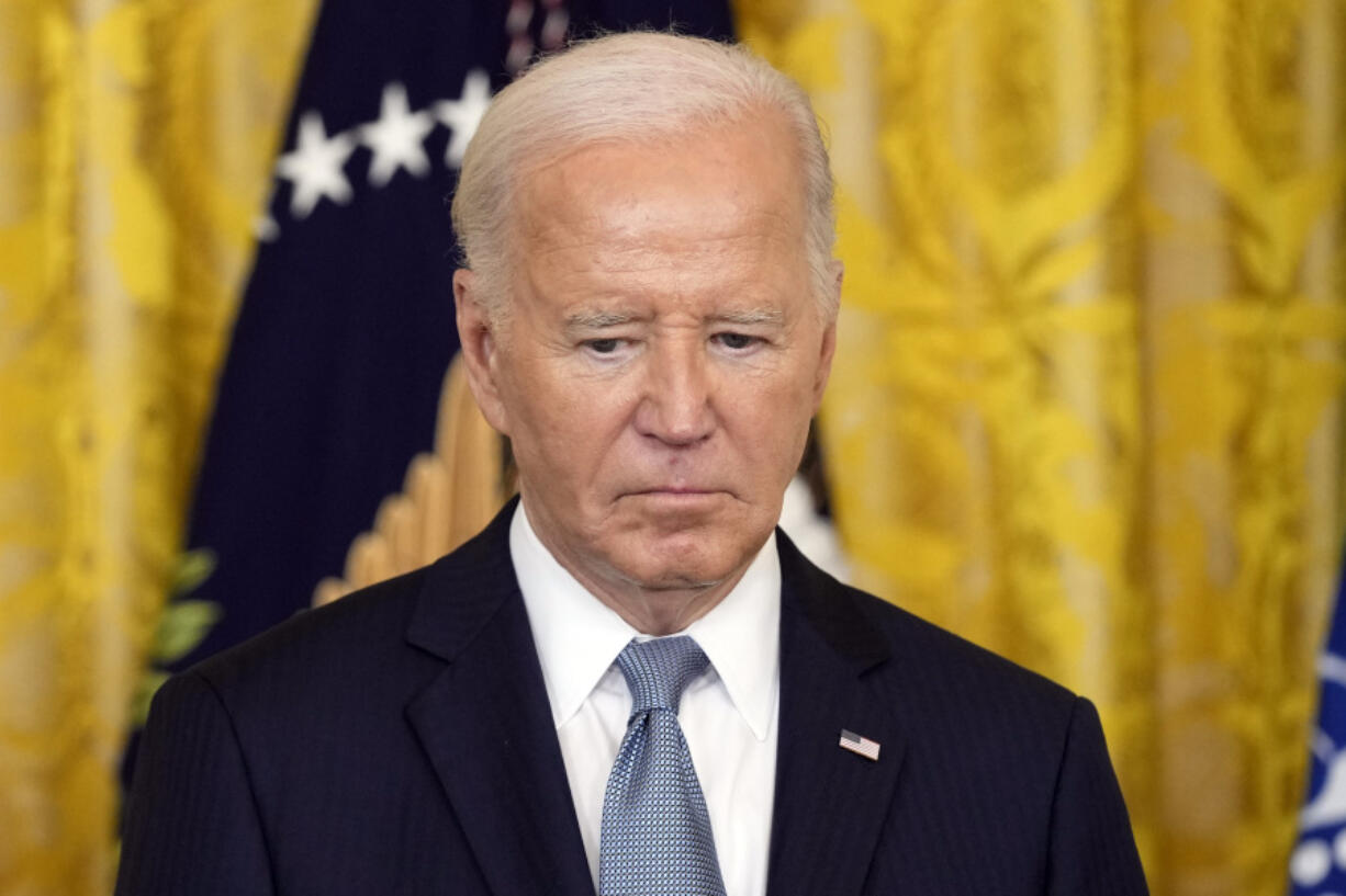 FILE - President Joe Biden attends a Medal of Honor Ceremony at the White House in Washington, July 3, 2024. Biden dropped out of the 2024 race for the White House on Sunday, July 21, ending his bid for reelection following a disastrous debate with Donald Trump that raised doubts about his fitness for office just four months before the election.