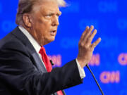 Republican presidential candidate former President Donald Trump speaks during a presidential debate hosted by CNN with President Joe Biden, Thursday, June 27, 2024, in Atlanta.