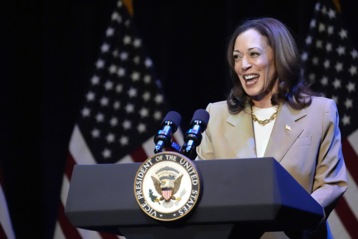 Vice President Kamala Harris delivers remarks at a campaign event in Pittsfield, Mass., Saturday, July 27, 2024.