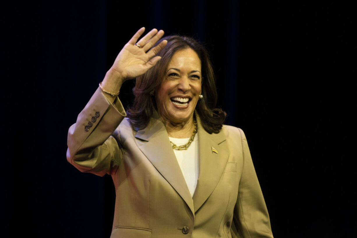 Vice President Kamala Harris arrives for an Asian and Pacific Islander American Vote Town Hall, Saturday, July 13, 2024, in Philadelphia.