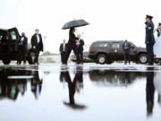 Vice President Kamala Harris boards Air Force Two as she departs from Ellington Airport in Houston, Thursday, July 25, 2024. Harris is returning to Washington, after delivering remarks at a teachers&rsquo; union event.