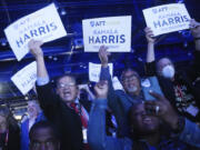 Members of the American Federation of Teachers react as Vice President Kamala Harris addresses the union at George R. Brown Convention Center on Thursday, July 25, 2024 in Houston.