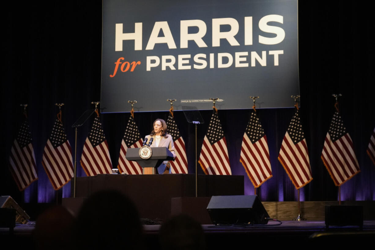 Vice President Kamala Harris delivers remarks at a campaign event in Pittsfield, Mass., Saturday, July 27, 2024.