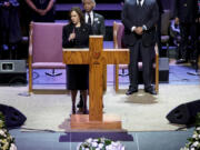 Vice President Kamala Harris speaks Feb. 1, 2023, during the funeral service for Tyre Nichols at Mississippi Boulevard Christian Church in Memphis, Tenn.