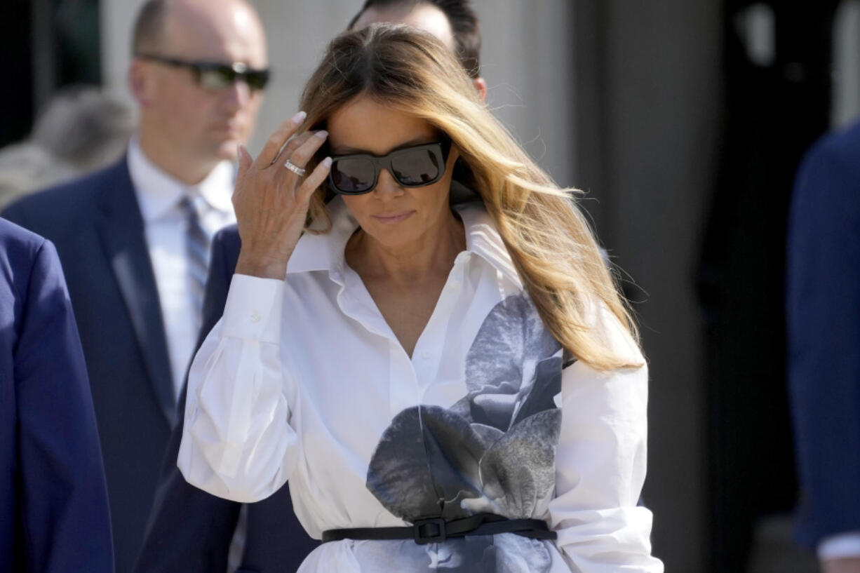 FILE - Former first lady Melania Trump leaves after voting in the Florida primary election in Palm Beach, Fla., March 19, 2024. After Melania Trump missed key events in her husband&rsquo;s campaign, she told reporters asking about her thin schedule to &ldquo;stay tuned.&rdquo; But in the months since, she has largely refrained from public appearances.