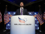 Republican vice presidential candidate Sen. JD Vance, R-Ohio, speaks during Faith &amp; Freedom Coalition&rsquo;s God &amp; Country Breakfast, Thursday, July 18, 2024, in Milwaukee.
