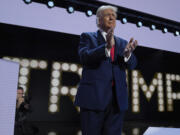 Republican presidential candidate former President Donald Trump is introduced during the final night of the Republican National Convention Thursday, July 18, 2024, in Milwaukee.