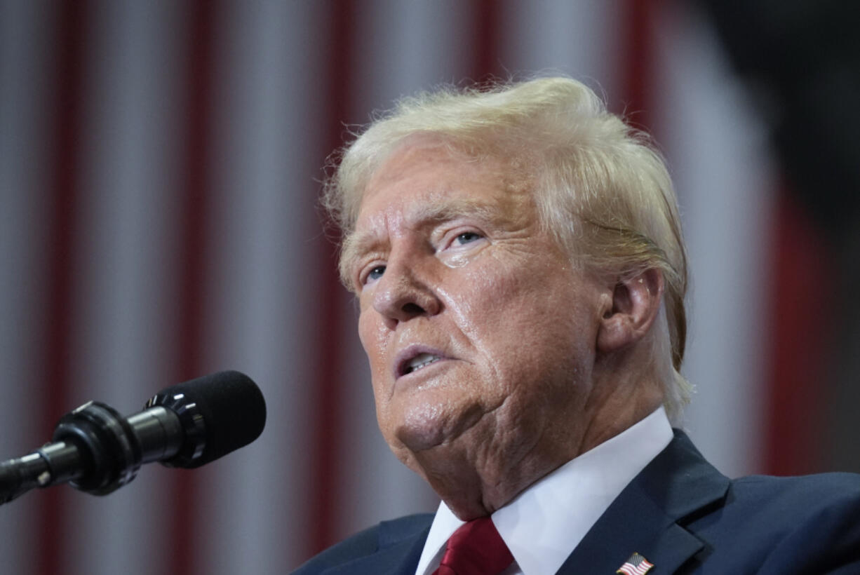 Republican presidential candidate former President Donald Trump speaks at a campaign rally, Saturday, July 27, 2024, in St. Cloud, Minn.