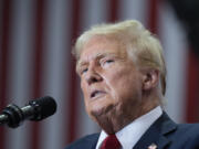 Republican presidential candidate former President Donald Trump speaks at a campaign rally, Saturday, July 27, 2024, in St. Cloud, Minn.