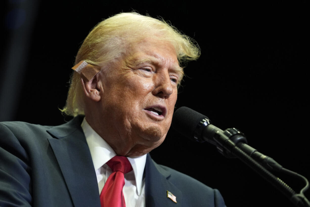 Republican presidential candidate former President Donald Trump speaks at a campaign rally, Saturday, July 20, 2024, in Grand Rapids, Mich.