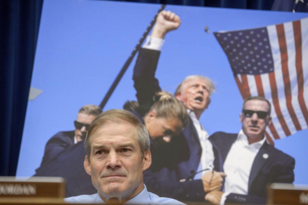 Rep. Jim Jordan, R-Ohio, listens as U.S. Secret Service Director Kimberly Cheatle testifies before the House Oversight and Accountability Committee about the attempted assassination of former President Donald Trump at a campaign event in Pennsylvania, at the Capitol in Washington, Monday, July 22, 2024.