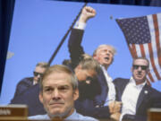 Rep. Jim Jordan, R-Ohio, listens as U.S. Secret Service Director Kimberly Cheatle testifies before the House Oversight and Accountability Committee about the attempted assassination of former President Donald Trump at a campaign event in Pennsylvania, at the Capitol in Washington, Monday, July 22, 2024.