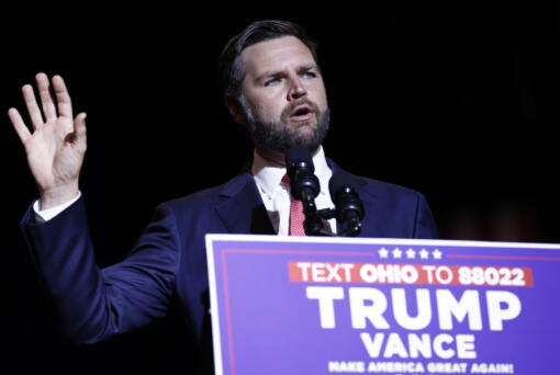 Republican vice presidential candidate Sen. JD Vance, R-Ohio, speaks during a rally in his home town of Middletown, Ohio, Monday, July 22, 2024.
