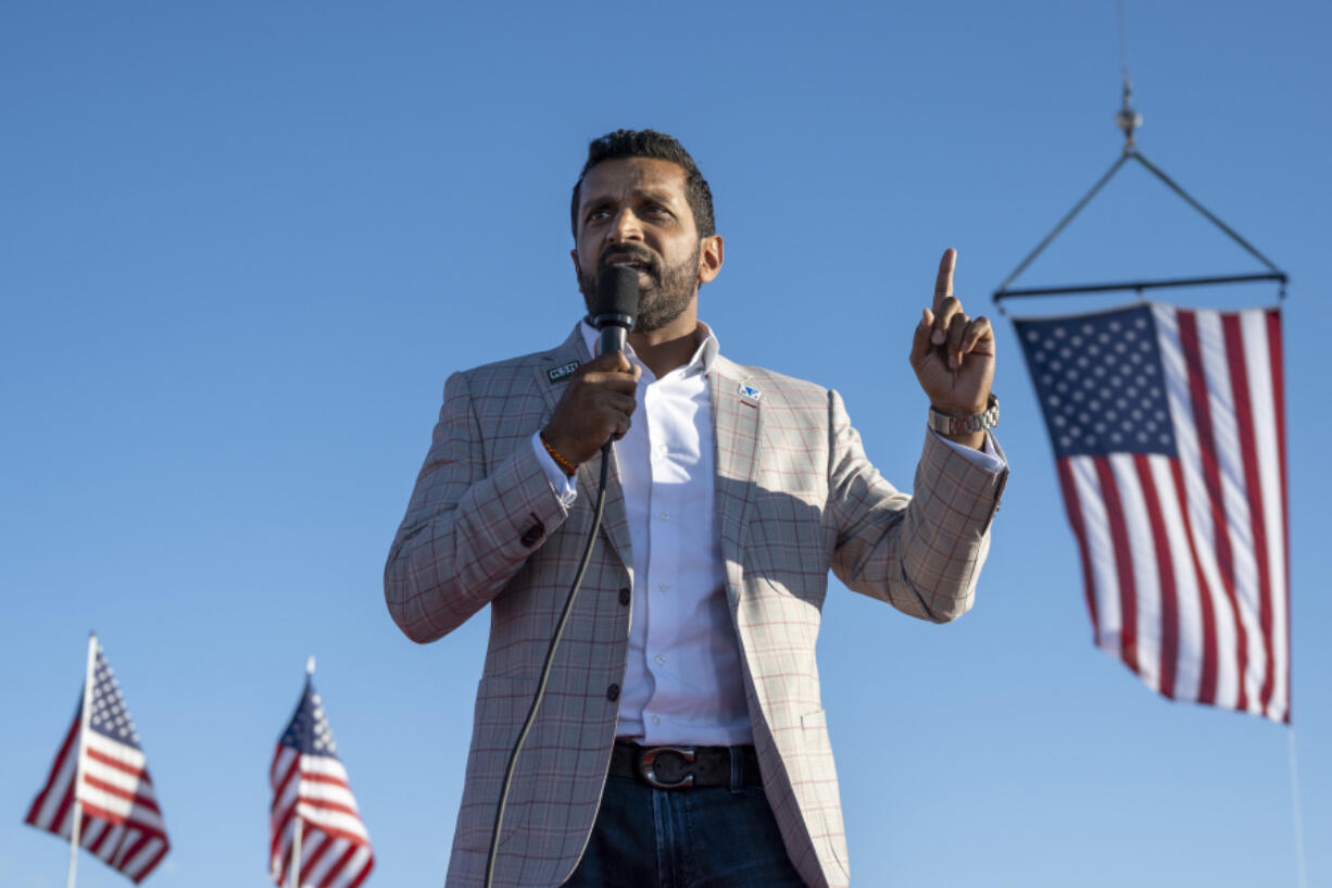 FILE - Kash Patel, former chief of staff to Acting Secretary of Defense Christopher Miller, speaks at a rally in Minden, Nev., Friday, Oct. 8, 2022.