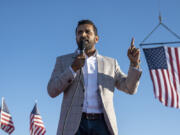 FILE - Kash Patel, former chief of staff to Acting Secretary of Defense Christopher Miller, speaks at a rally in Minden, Nev., Friday, Oct. 8, 2022.