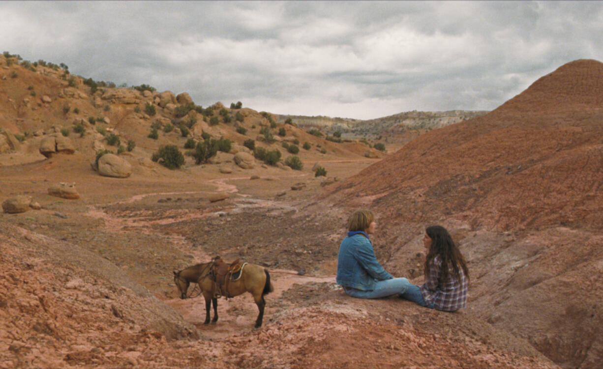 This image released by Variance Films shows Eve Lindley, right, and Charlie Plummer in a scene from the film &ldquo;National Anthem.&rdquo; (Variance Films via AP)