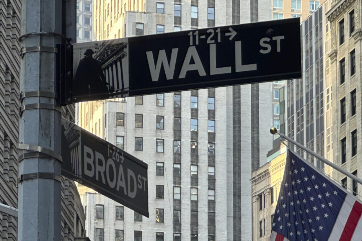 A sign at the intersection of Broad Street and Wall Street is shown on Tuesday, July 16, 2024, in New York. Wall Street is logging tiny gains early as earnings season revs up ahead of the release of U.S. retail sales data that could influence a decision by the Federal Reserve on interest rates.